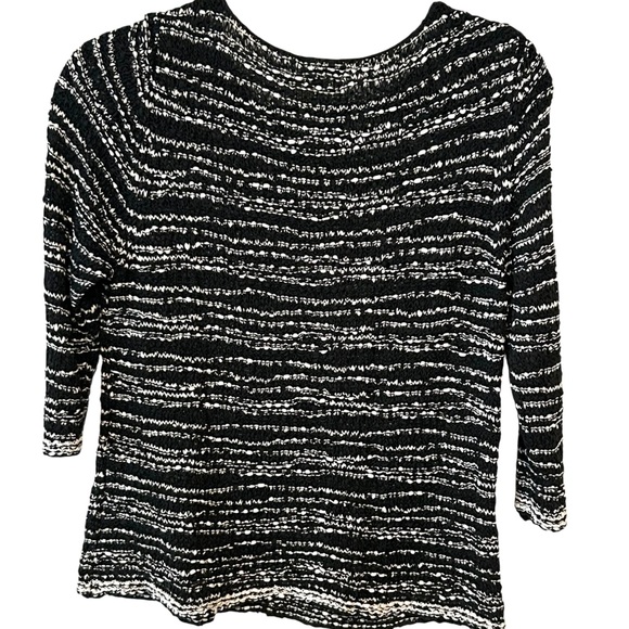 Eileen Fisher Women's Black and White Striped Nubbly Cotton‎ Sweater in Size XL - Picture 2 of 12